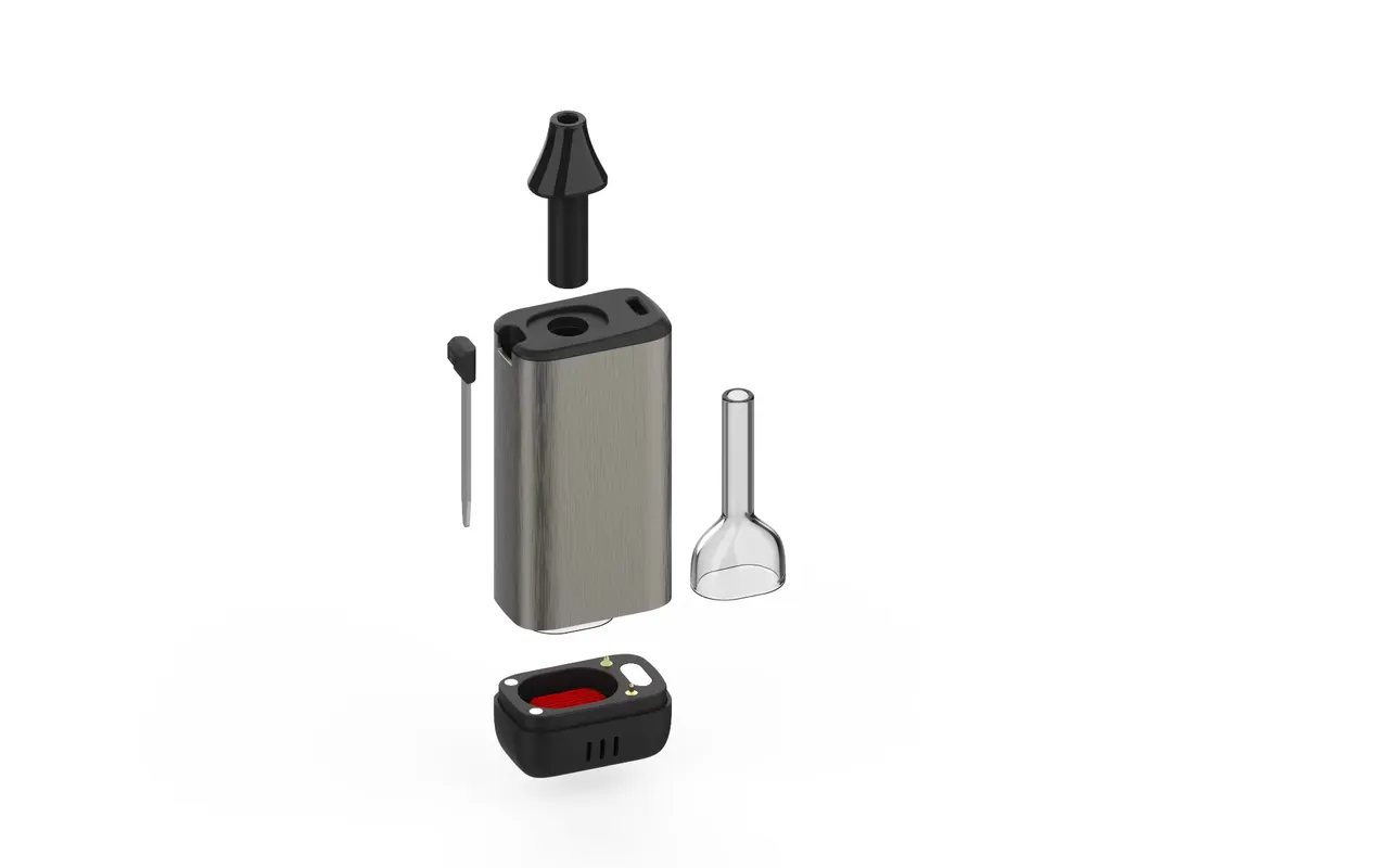 Flameless electric combustion device — exploded view of components